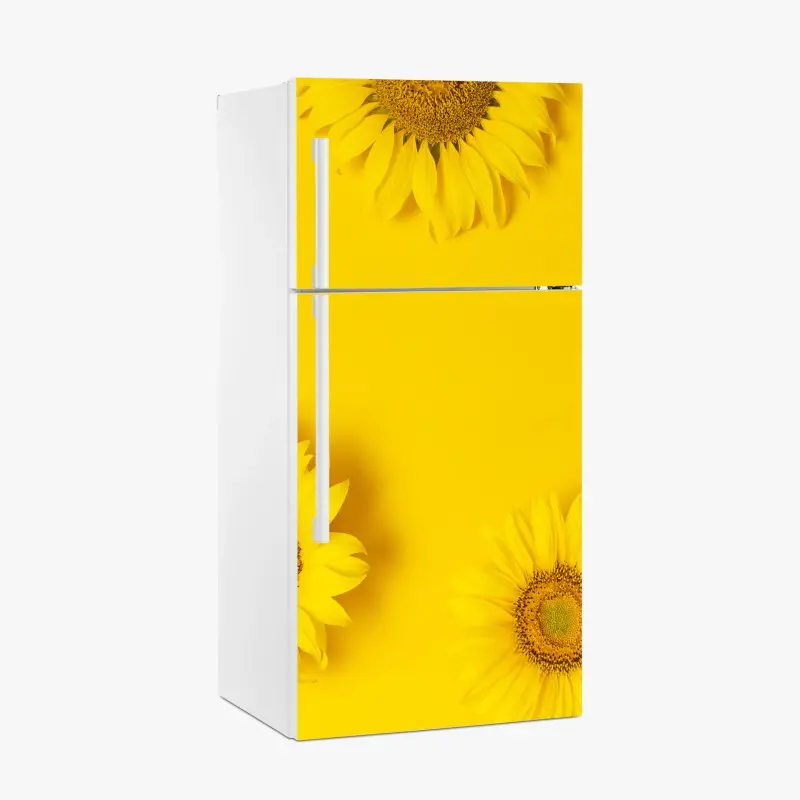 Kühlschrankaufkleber drei sonnenblumen auf gelbem hintergrund
