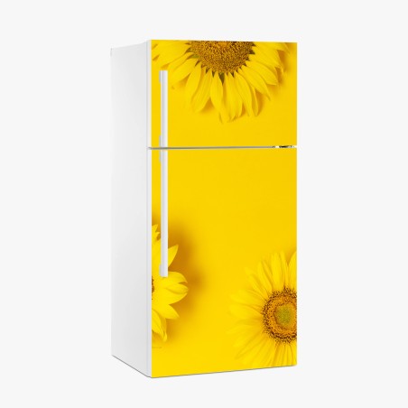 Kühlschrankaufkleber drei sonnenblumen auf gelbem hintergrund – Pixers®