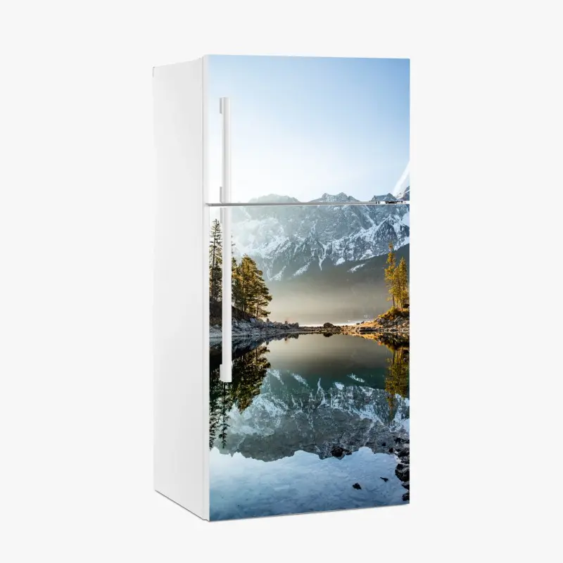 Kühlschrankaufkleber bergsee spiegelung bei sonnenaufgang