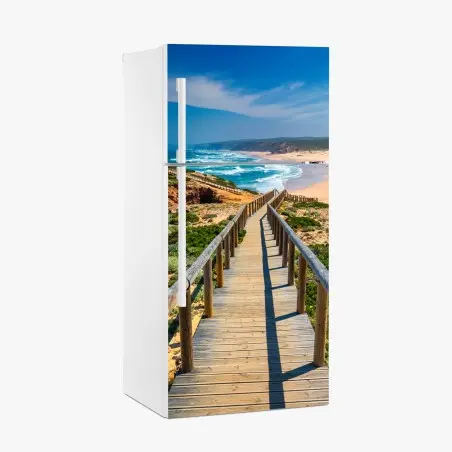 Kühlschrankaufkleber holzsteg zur Praia da Bordeira – Pixers®