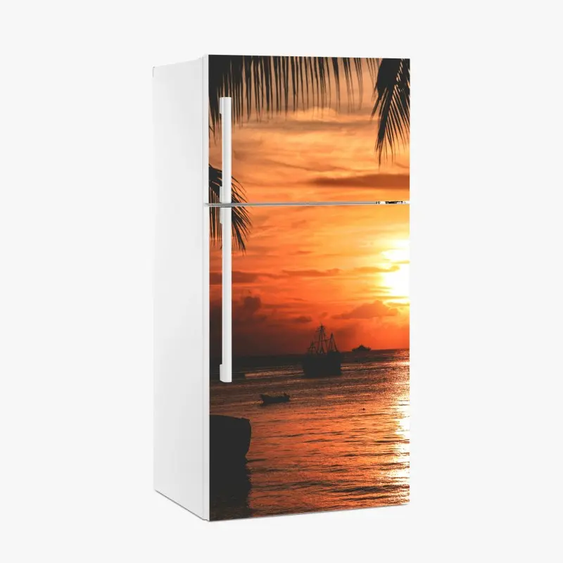 Kühlschrankaufkleber tropischer sonnenuntergang am meer