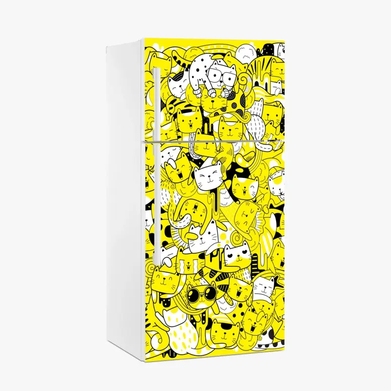Kühlschrankaufkleber verspielte gelbe katzen-collage