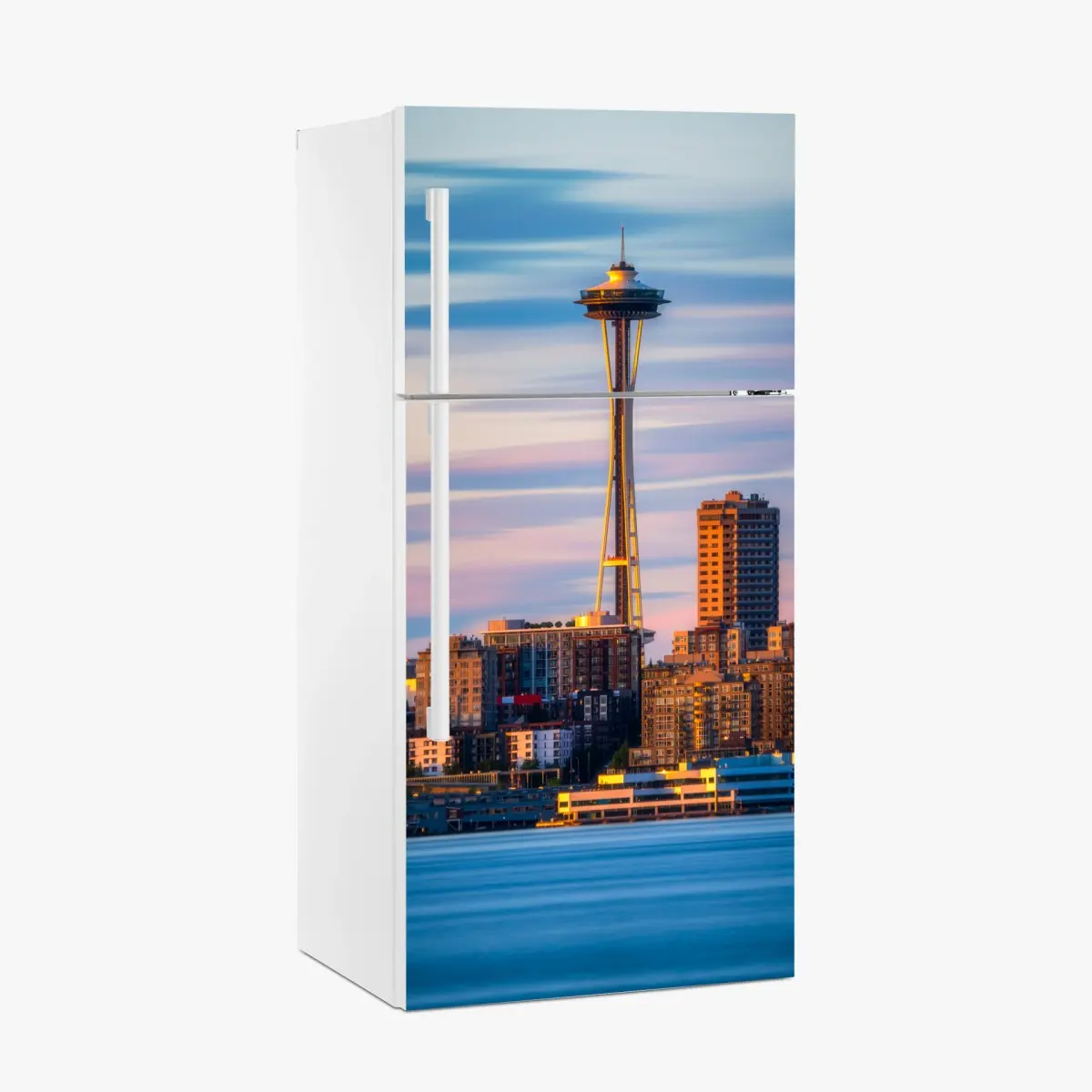Kühlschrankaufkleber Seattle skyline mit dem Space Needle bei Sonnenuntergang – Pixers®