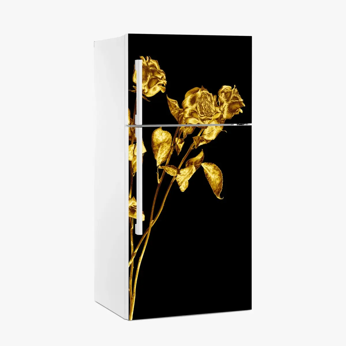 Kühlschrankaufkleber goldene rosen vor schwarzem hintergrund – Pixers®