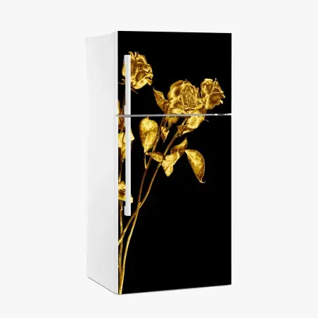 Kühlschrankaufkleber goldene rosen vor schwarzem hintergrund – Pixers®