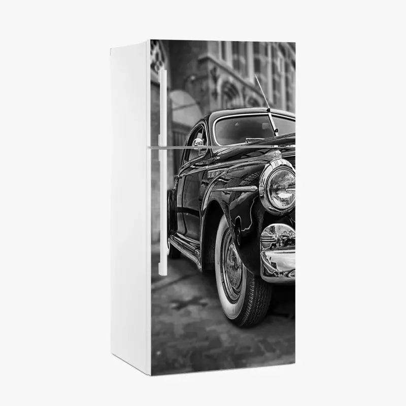 Kühlschrankaufkleber vintage klassisches auto auf kopfsteinpflaster