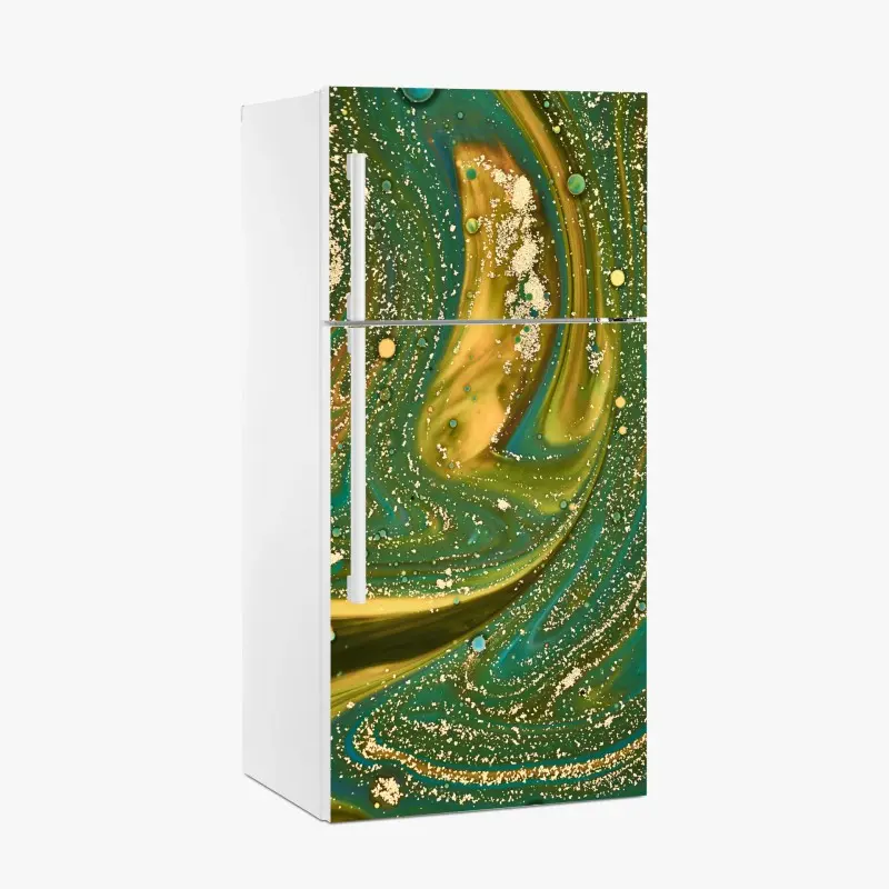 Kühlschrankaufkleber grün-goldene flüssige marmorierte kunst