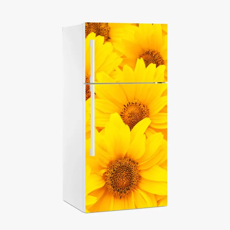 Kühlschrankaufkleber leuchtende gelbe sonnenblumen in nahaufnahme