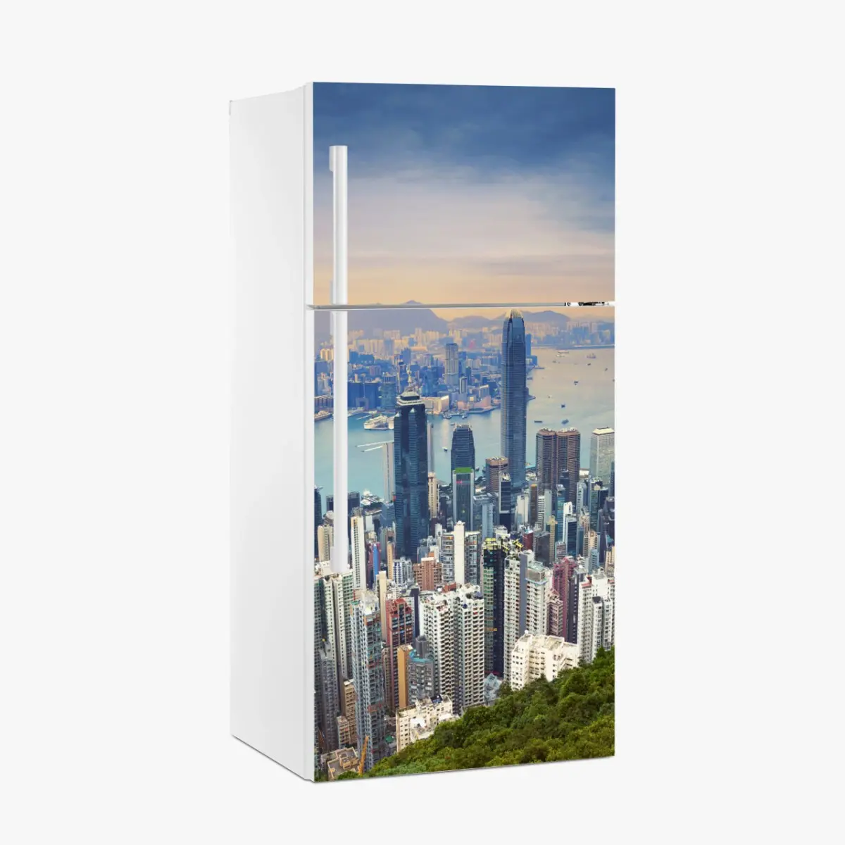 Kühlschrankaufkleber Hong Kong stadtpanorama bei dämmerung – Pixers®
