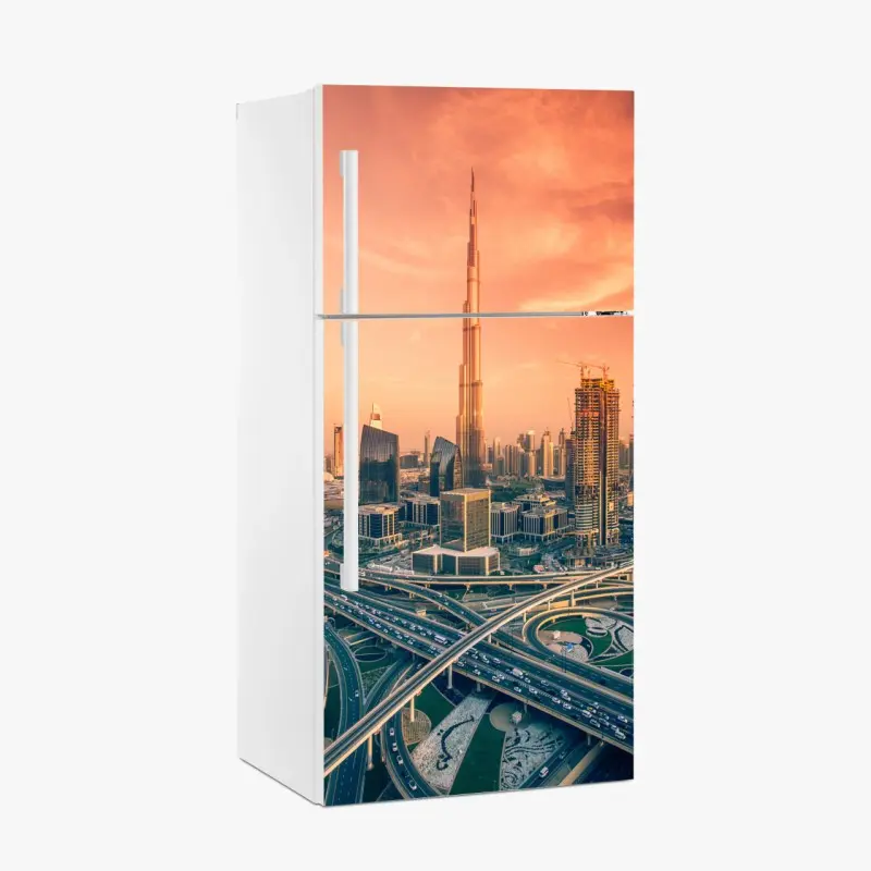 Kühlschrankaufkleber Dubai skyline bei sonnenuntergang