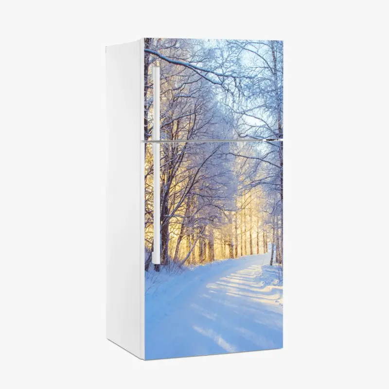 Kühlschrankaufkleber birkenwald im winter bei sonnenaufgang