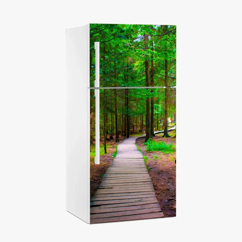 Kühlschrankaufkleber ruhiger waldsteg im grünen