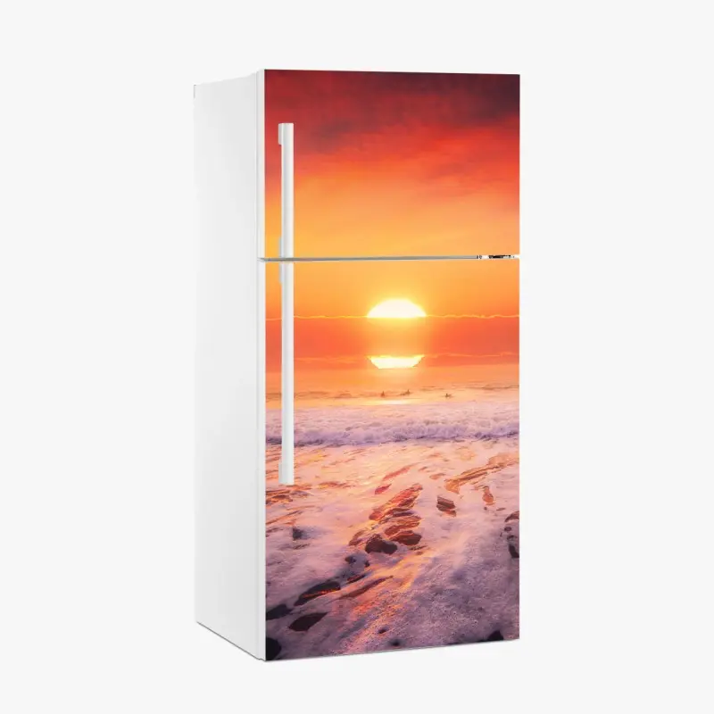 Kühlschrankaufkleber goldener sonnenuntergang über ruhigem strand