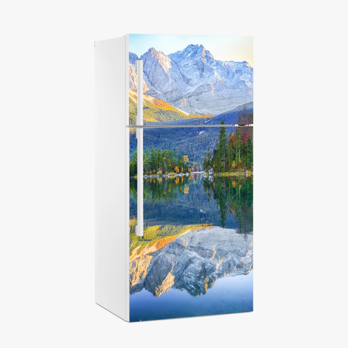 Kühlschrankaufkleber herbstliche spiegelung am Eibsee bei Zugspitze – Pixers®