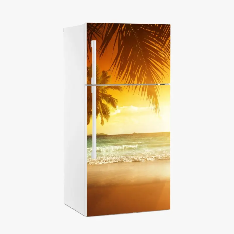 Kühlschrankaufkleber goldener sonnenuntergang an einem strand in der Karibik