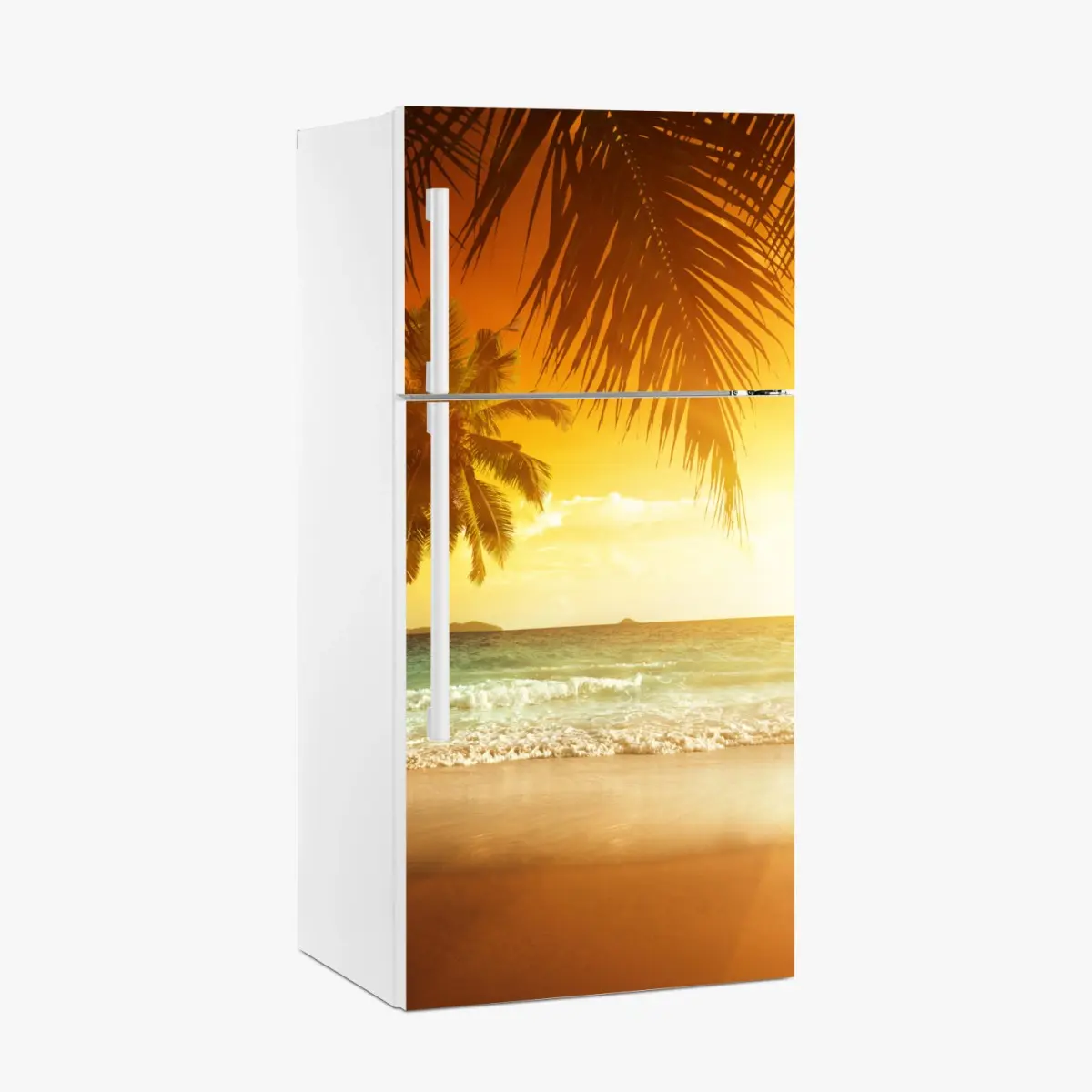 Kühlschrankaufkleber goldener sonnenuntergang an einem strand in der Karibik – Pixers®