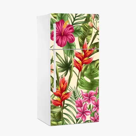 Kühlschrankaufkleber tropisches blumenmuster mit hibiskus und plumeria – Pixers®