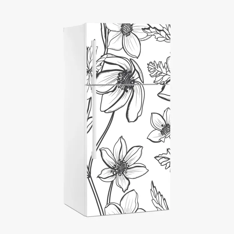 Kühlschrankaufkleber botanische linienzeichnung mit blumen