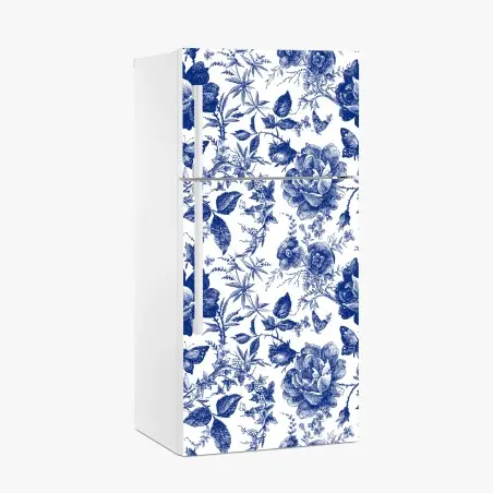 Kühlschrankaufkleber blaues blumen toile-muster – Pixers®
