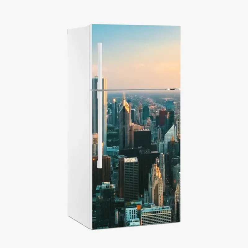 Kühlschrankaufkleber Chicago skyline bei sonnenuntergang
