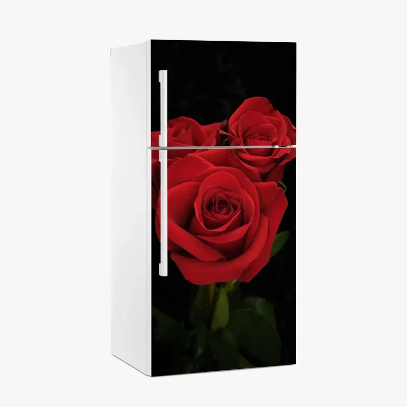 Kühlschrankaufkleber rote rosen vor schwarzem hintergrund