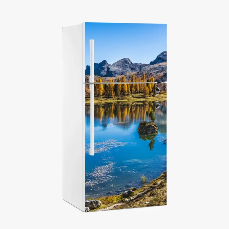 Kühlschrankaufkleber herbstlicher alpensee mit bergreflexion