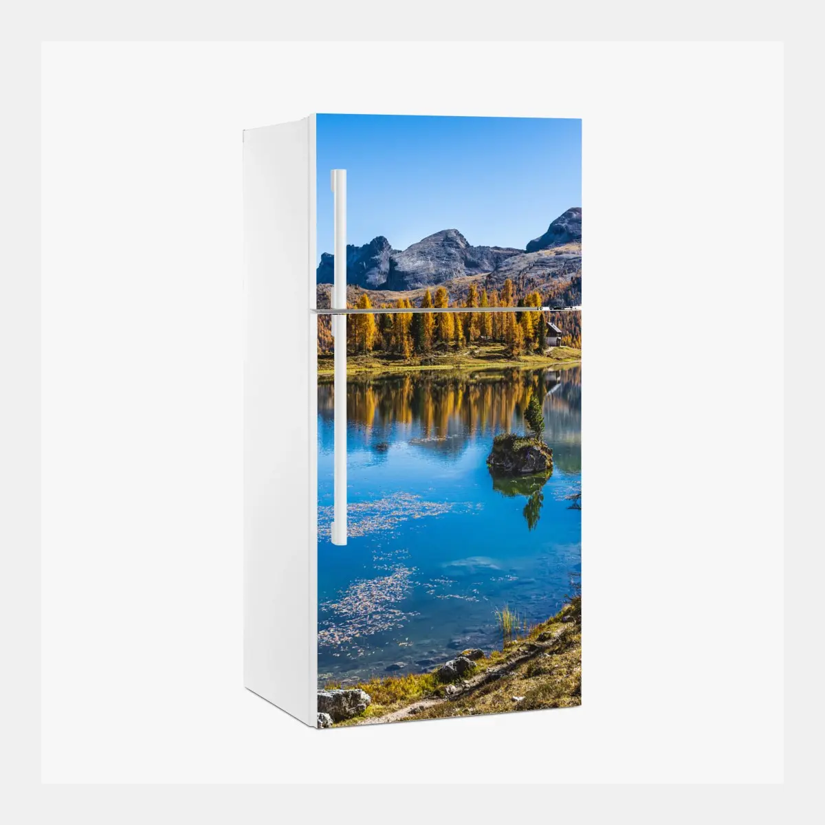 Kühlschrankaufkleber herbstlicher alpensee mit bergreflexion – Pixers®