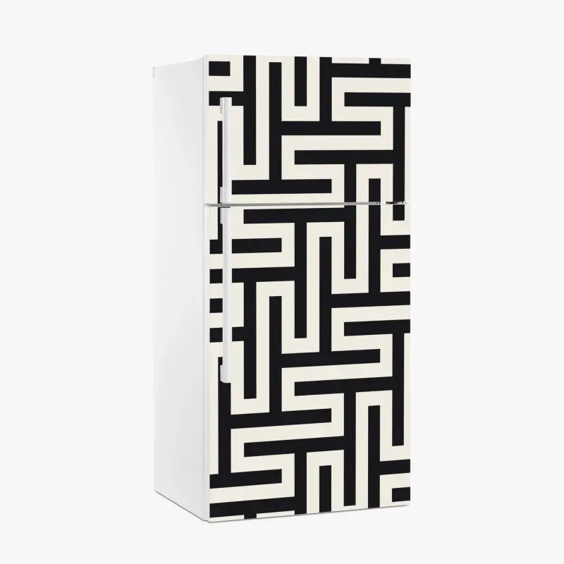 Kühlschrankaufkleber geometrisches labyrinthmuster in beige und schwarz
