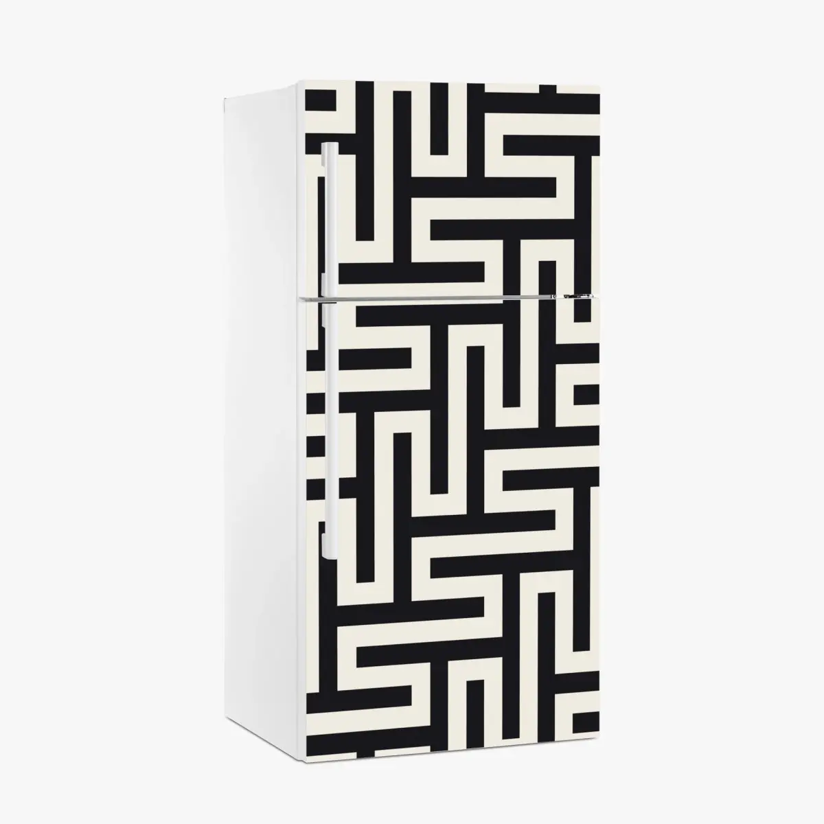 Kühlschrankaufkleber geometrisches labyrinthmuster in beige und schwarz – Pixers®
