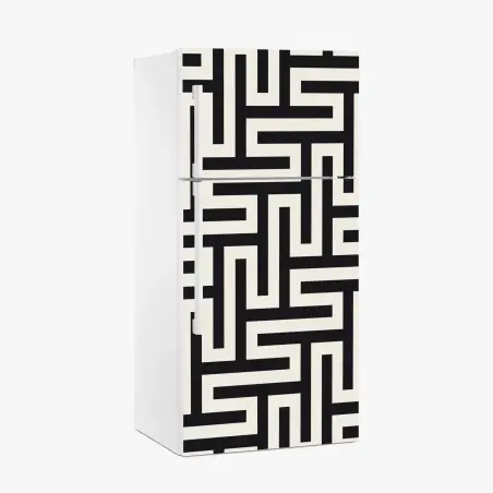 Kühlschrankaufkleber geometrisches labyrinthmuster in beige und schwarz – Pixers®