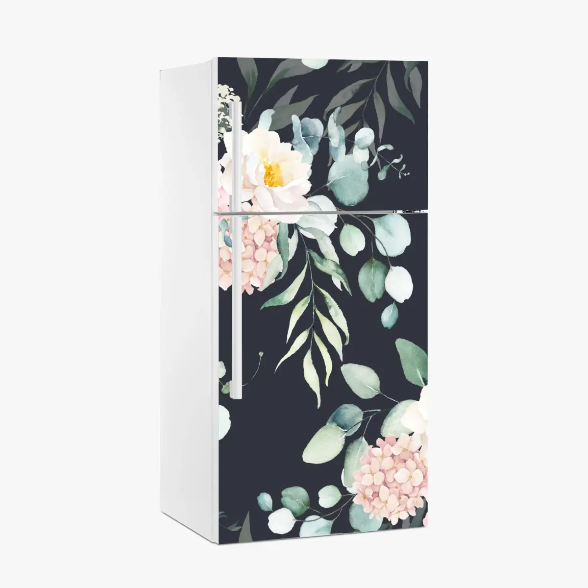 Kühlschrankaufkleber elegantes aquarell-blumenmuster auf dunklem hintergrund – Pixers®