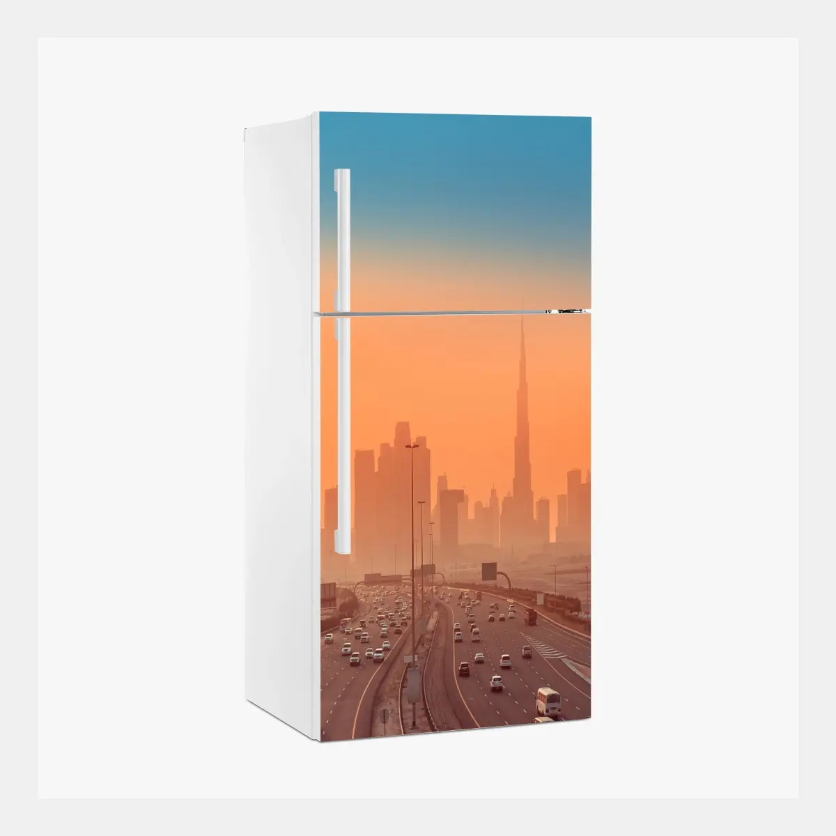 Kühlschrankaufkleber Dubai skyline bei sonnenaufgang – Pixers®
