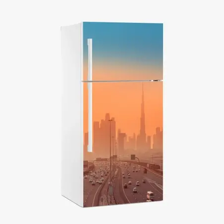 Kühlschrankaufkleber Dubai skyline bei sonnenaufgang – Pixers®