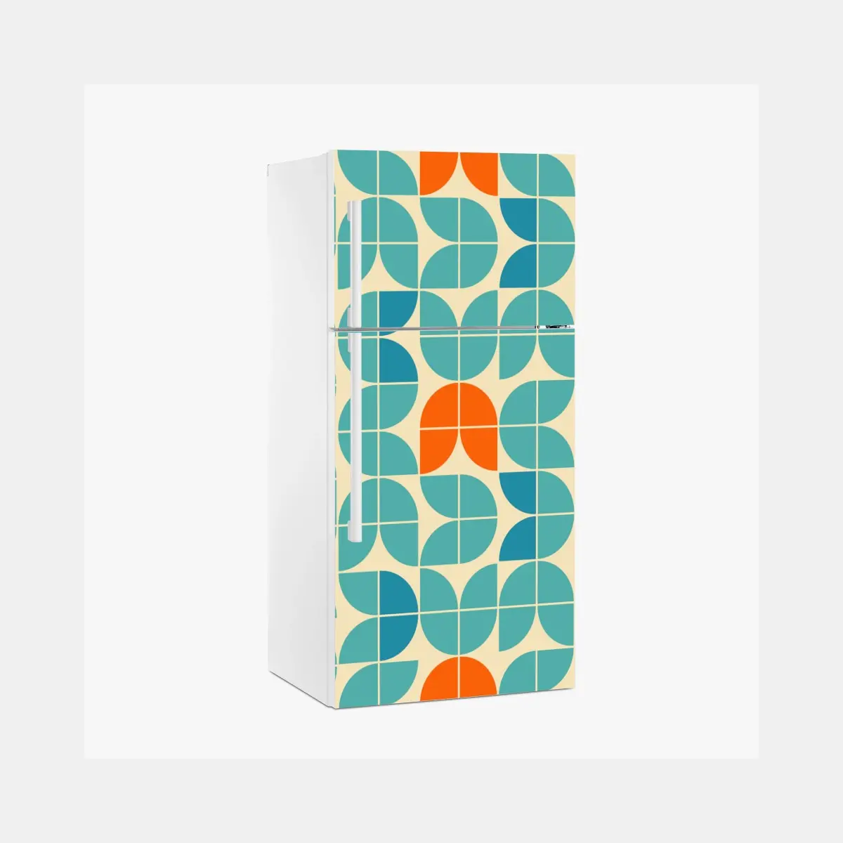 Kühlschrankaufkleber retro geometrisches fliesenmuster in türkis und orange – Pixers®