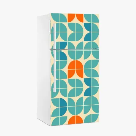 Kühlschrankaufkleber retro geometrisches fliesenmuster in türkis und orange – Pixers®