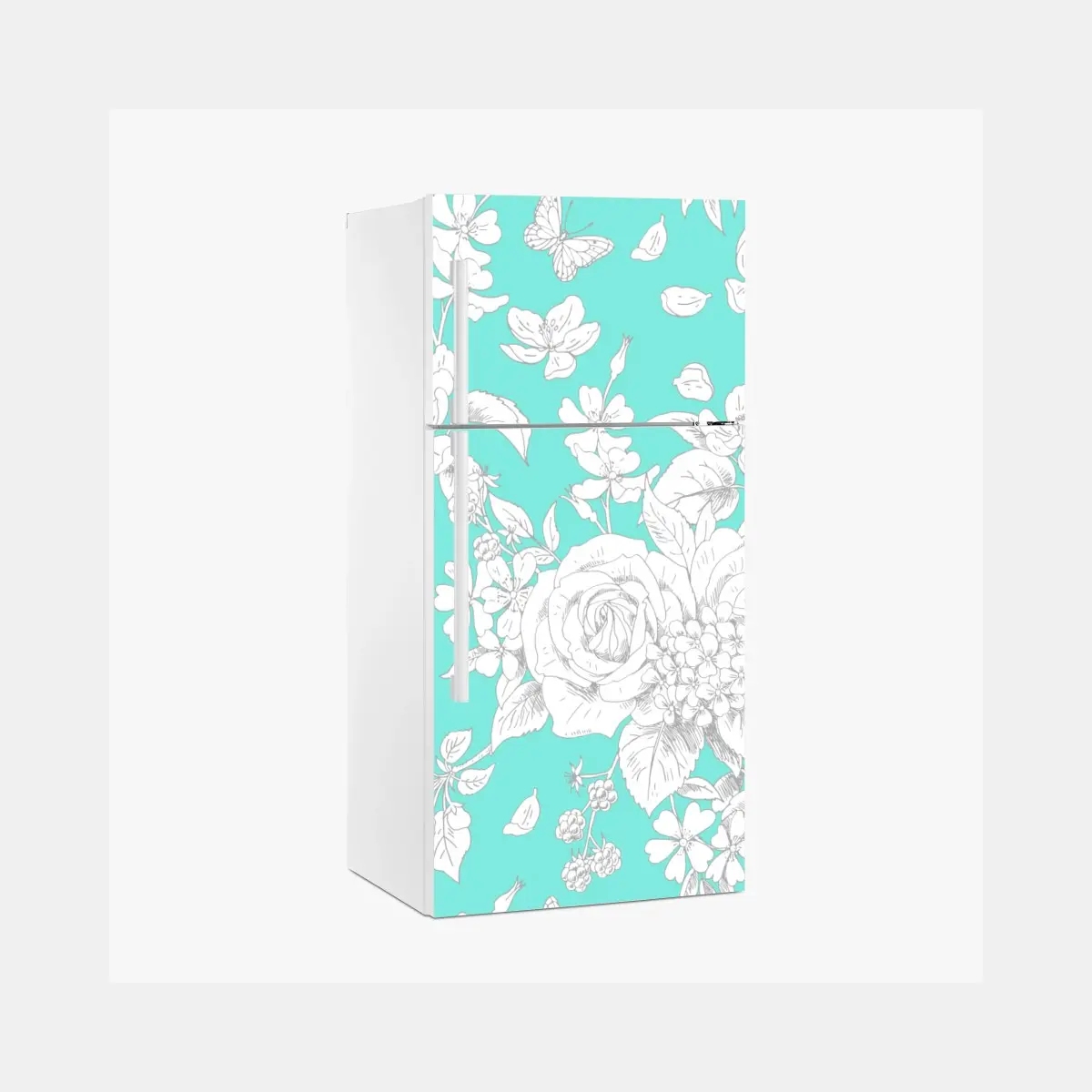 Kühlschrankaufkleber türkis floral muster mit blumen – Pixers®