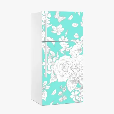 Kühlschrankaufkleber türkis floral muster mit blumen – Pixers®