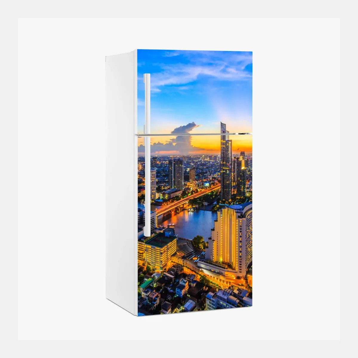 Kühlschrankaufkleber lebendige stadtskyline bei dämmerung – Pixers®