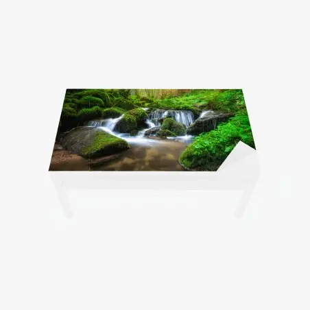 Tischaufkleber und Schreibtischaufkleber ruhiger moosiger waldwasserfall – Pixers®