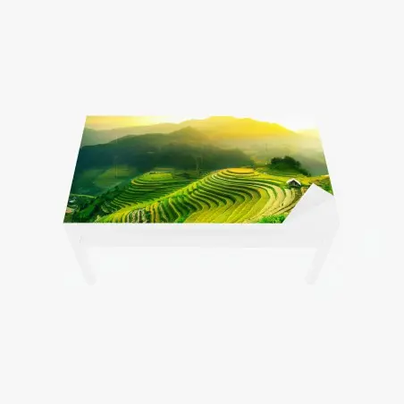 Tischaufkleber und Schreibtischaufkleber goldene reisterrassen im morgenlicht – Pixers®