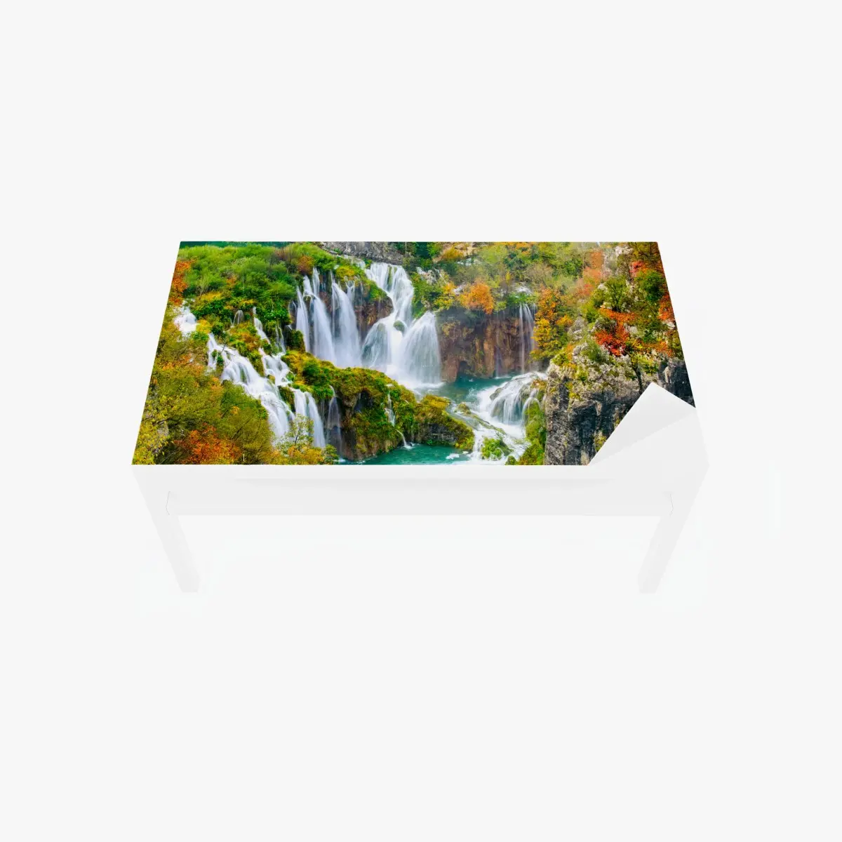 Tischaufkleber und Schreibtischaufkleber türkisfarbener wasserfall im herbst – Pixers®