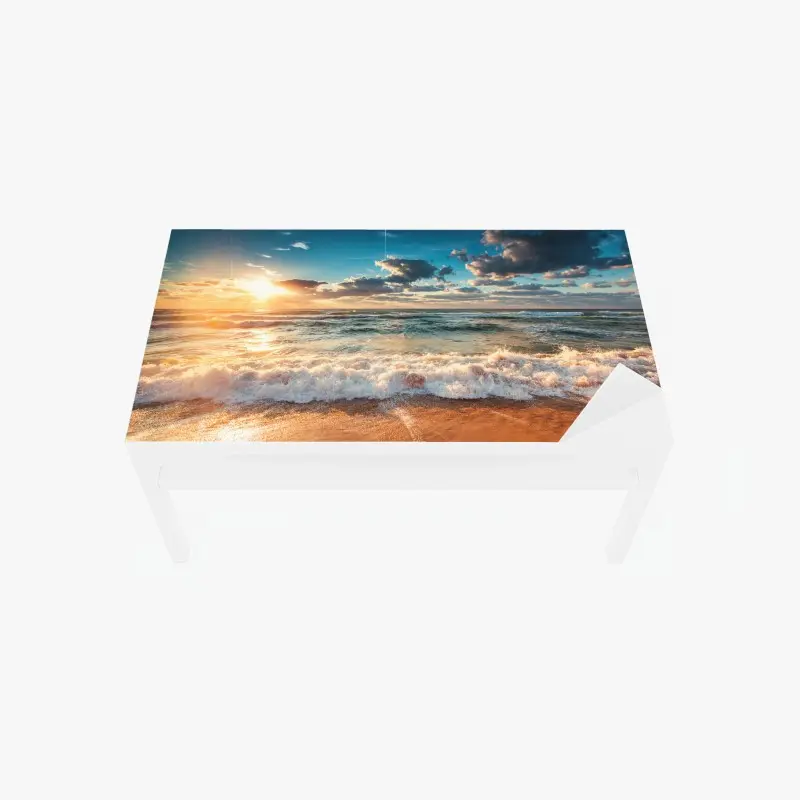 Tischaufkleber und Schreibtischaufkleber goldener sonnenaufgang über der meeresküste