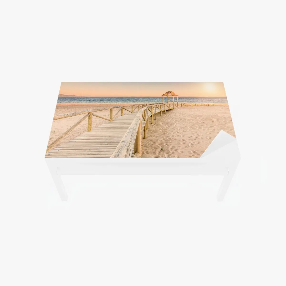 Tischaufkleber und Schreibtischaufkleber hölzerner steg zum strand von Trafalgar bei sonnenuntergang – Pixers®