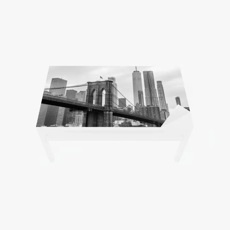 Tischaufkleber und Schreibtischaufkleber Brooklyn Bridge und New York skyline in graustufen
