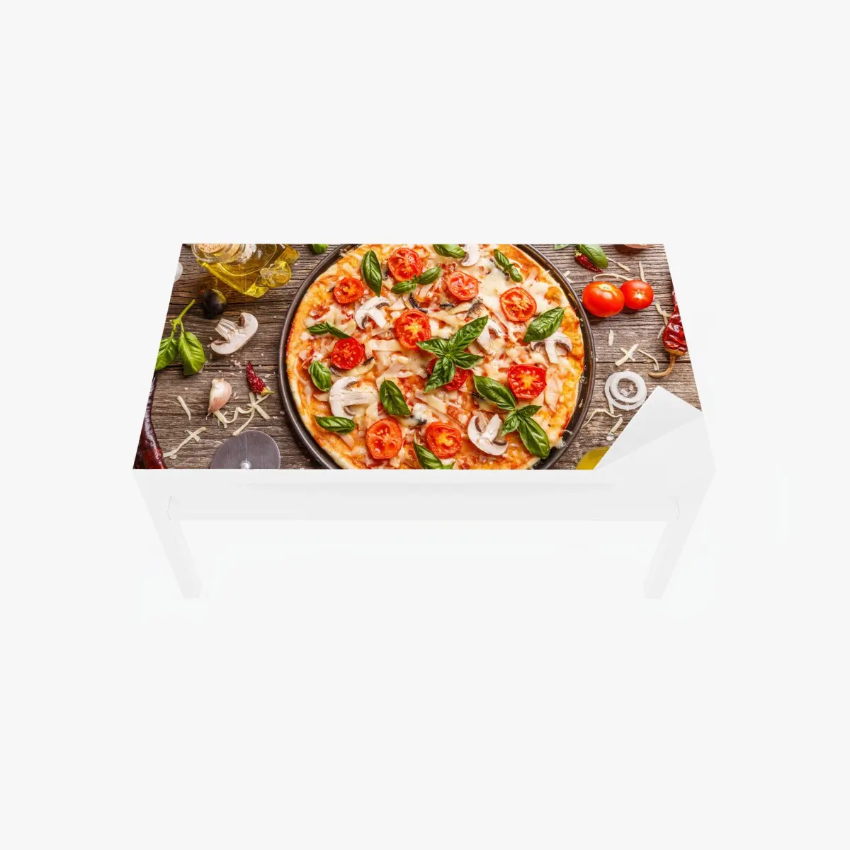 Tischaufkleber und Schreibtischaufkleber frische pizza mit basilikum und cherrytomaten – Pixers®