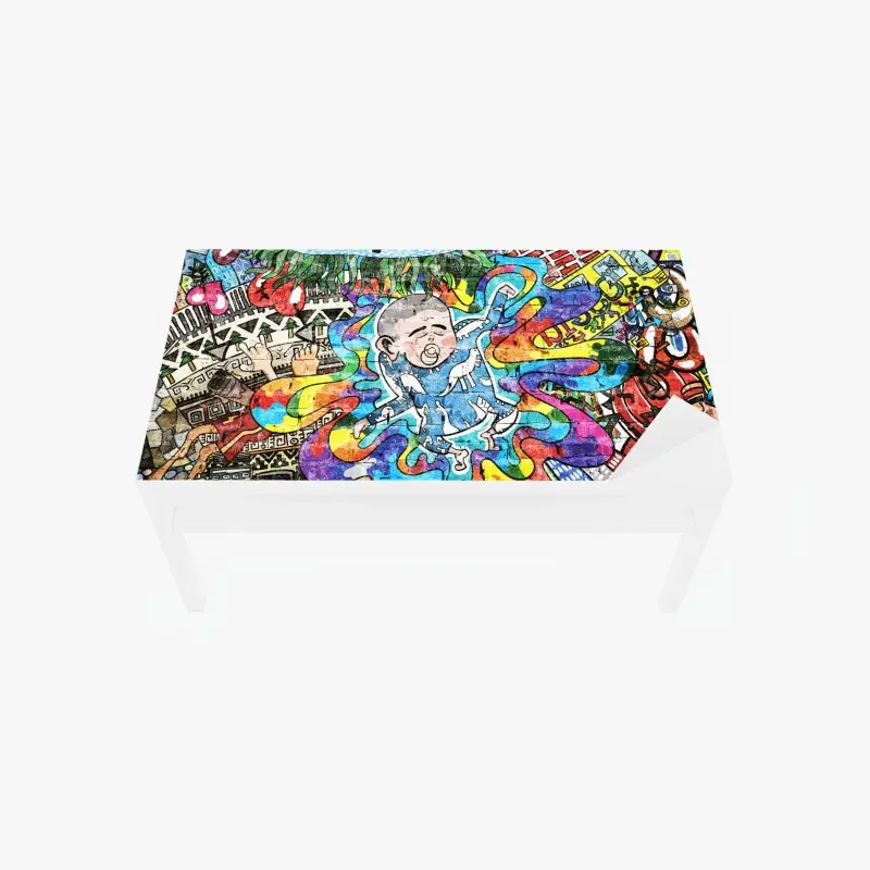 Tischaufkleber und Schreibtischaufkleber buntes graffiti-mural mit träumendem kind