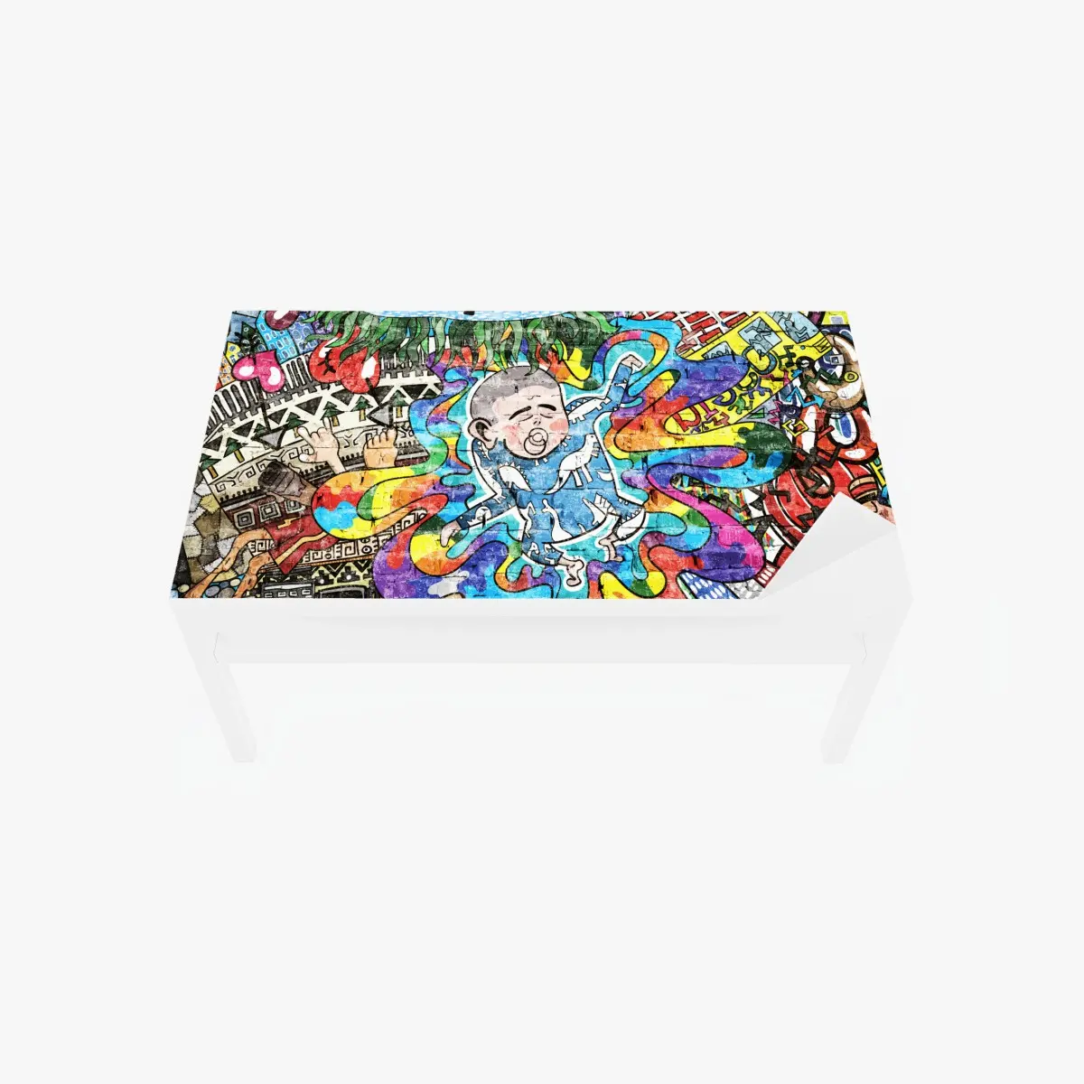 Tischaufkleber und Schreibtischaufkleber buntes graffiti-mural mit träumendem kind – Pixers®