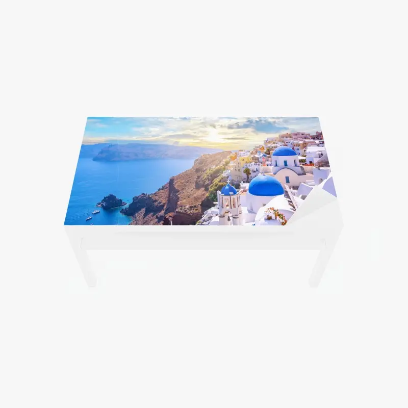 Tischaufkleber und Schreibtischaufkleber sonniges Oia auf der caldera von Santorini