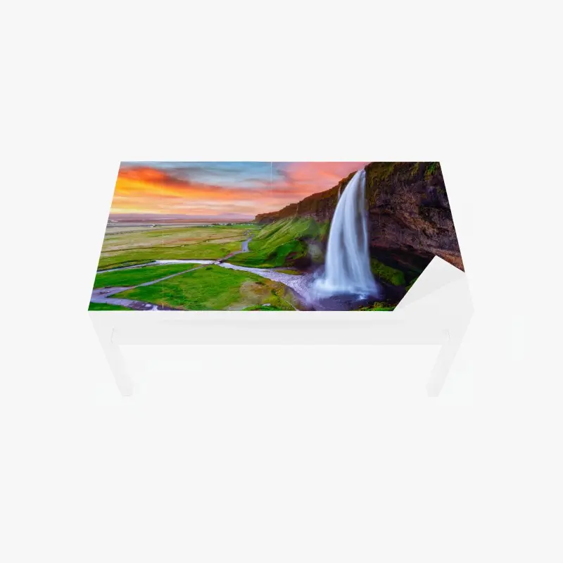 Tischaufkleber und Schreibtischaufkleber wasserfall Seljalandsfoss bei sonnenuntergang