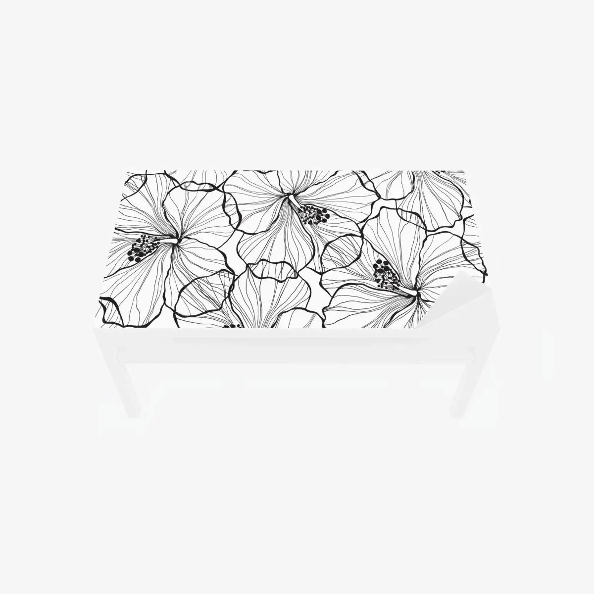 Tischaufkleber und Schreibtischaufkleber schwarzweißes hibiskus line art muster – Pixers®
